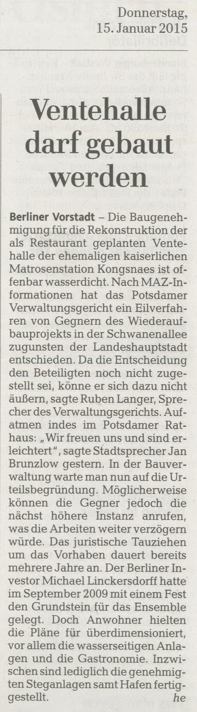 Mrkische Allgemeine - 15.01.2015
