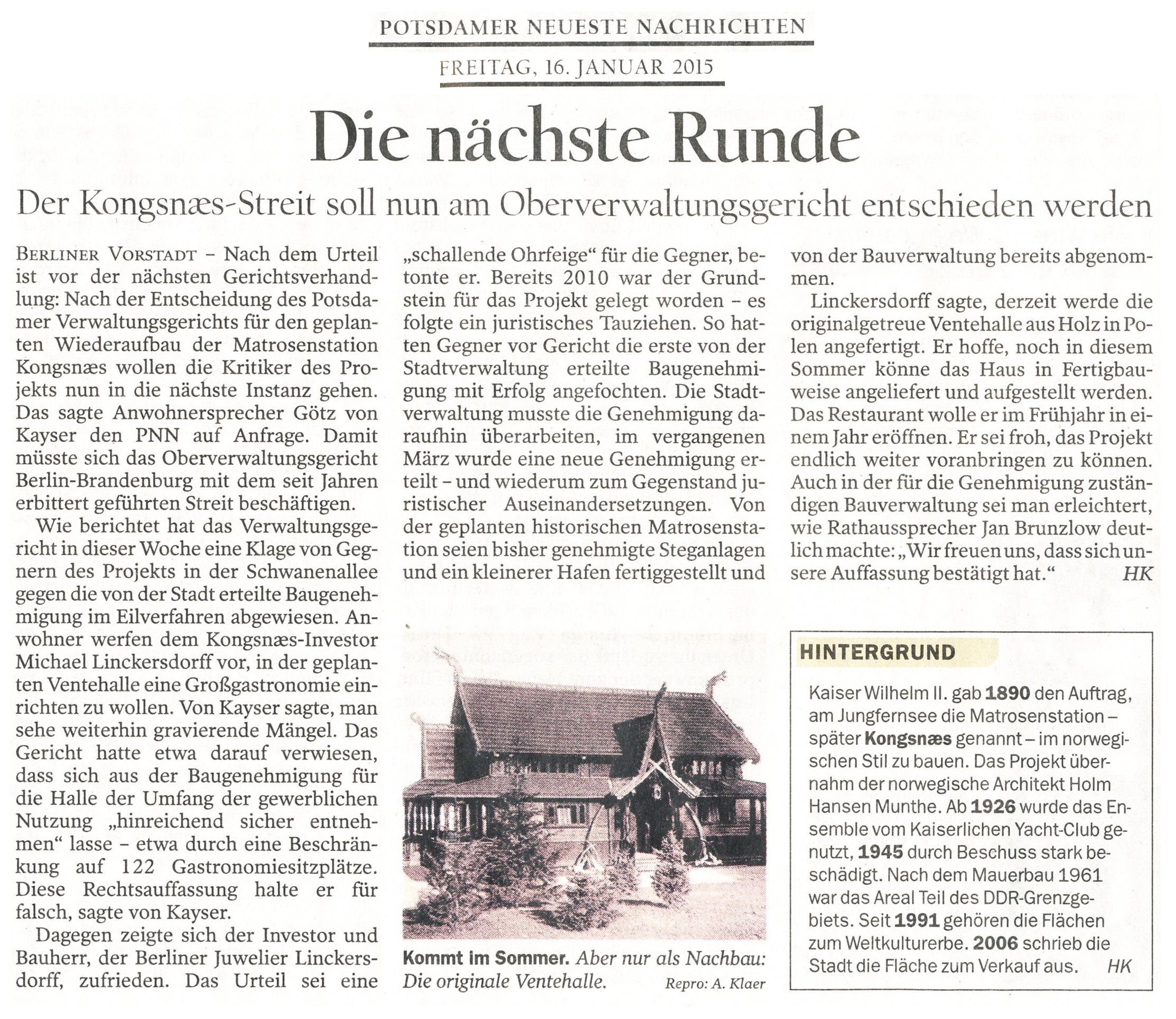 Potsdamer Neue Nachrichten - 16.01.2015